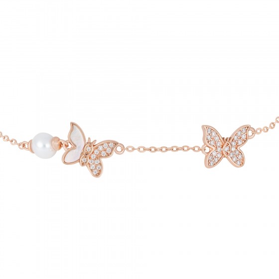 Love in Rose Two Butterflies and Pearl Bracelet