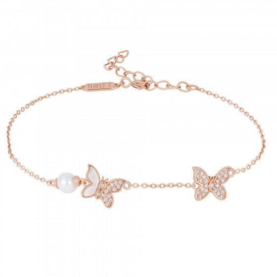Love in Rose Two Butterflies and Pearl Bracelet