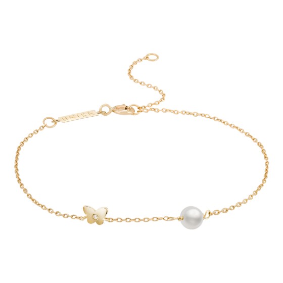 Gold Girls Pearl & Butterfly Bracelet