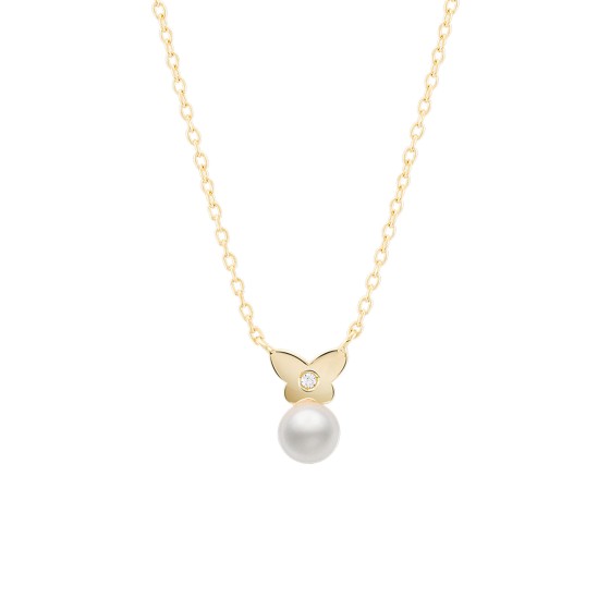 Gold Girls Pearl & Butterfly Necklace
