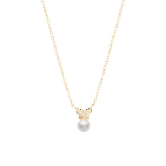 Gold Girls Pearl & Butterfly Necklace