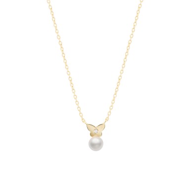 Gold Girls Pearl & Butterfly Necklace