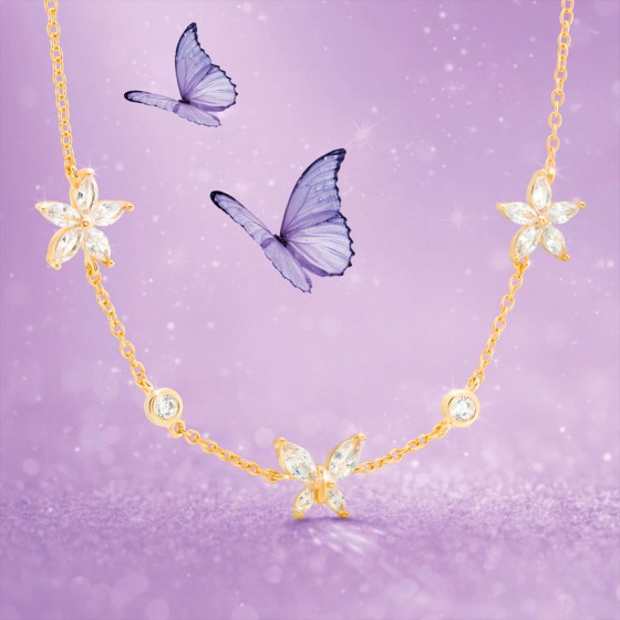 Matchy Navete Flowers and Butterfly Necklace