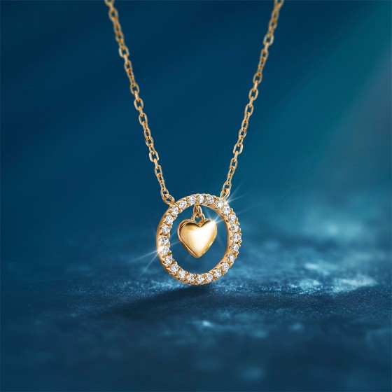 Gold Timeless Circle & Heart Necklace