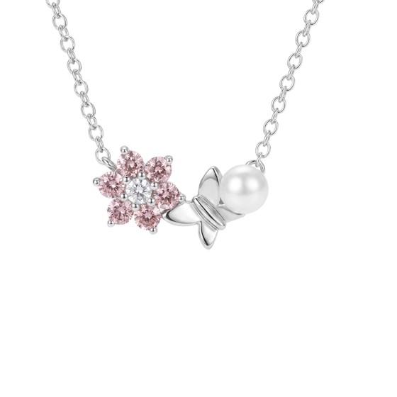 Girls Pink Flower & Butterfly Necklace