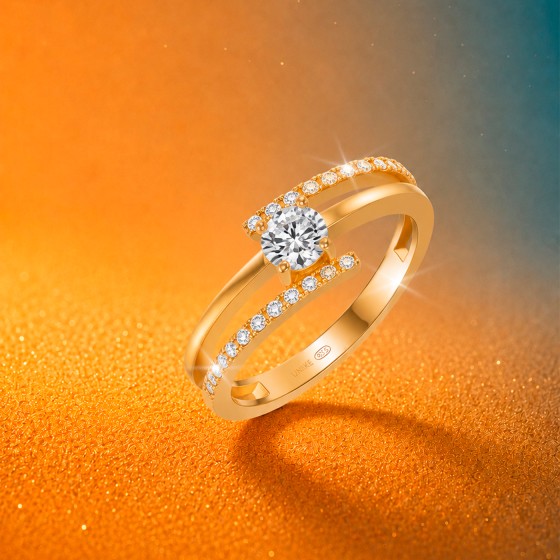 Classy Solitaire 2 Lines Gold Ring