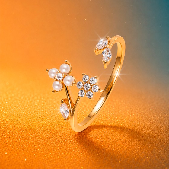 Anel Classy Flores e P�rolas