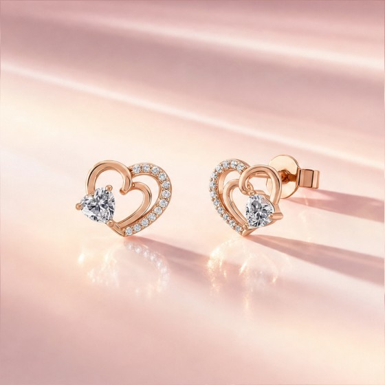 Love in Rose Heart Solitaire Earrings