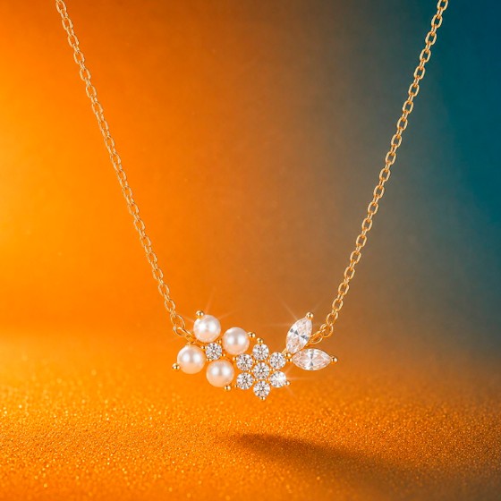 Colar Classy Flores e P�rolas