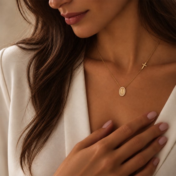 Colar Hope Medalha Nossa Sra de F�tima & Cruz