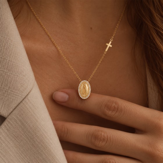 Colar Hope Medalha Nossa Sra de F�tima & Cruz