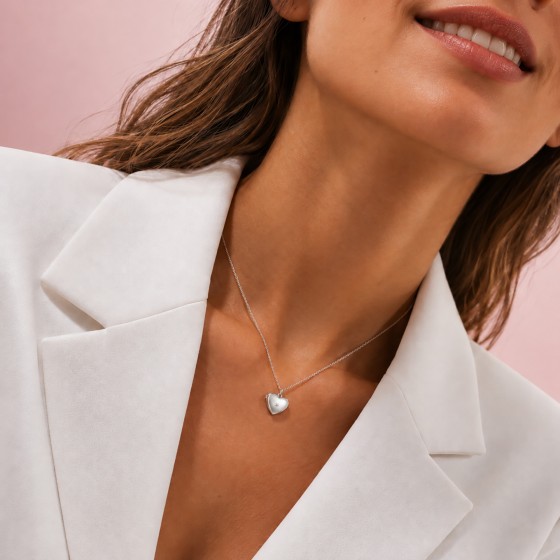 Colar Locket Secrets Cora��o Prateado